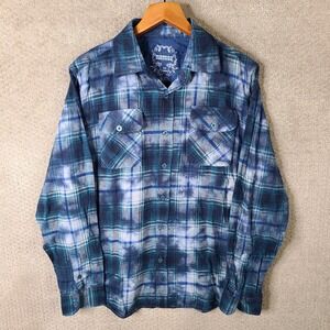 MODERN CULTURE Shirt Men Large Blue Plaid Flannel Long Sleeve Button Down Cotton